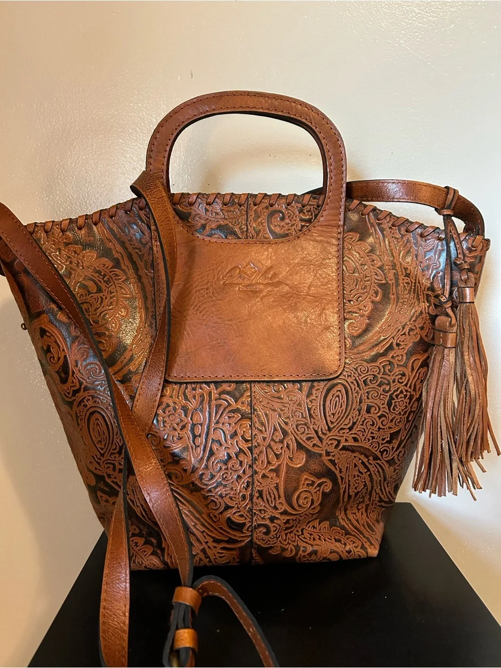 Patricia Nash Brown Tooled Leather Tote Bag with Tassel - Women